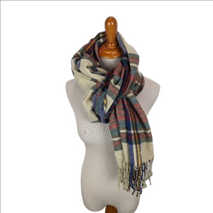 Red Blue Green Plaid Winter Scarf Tassels